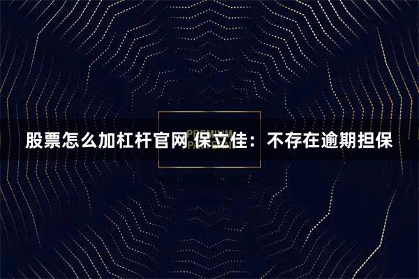 股票怎么加杠杆官网 保立佳：不存在逾期担保